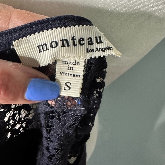 Monteau Los Angeles Navy Blue Lace Overlay Dress - Size Small - Picture 5 of 6